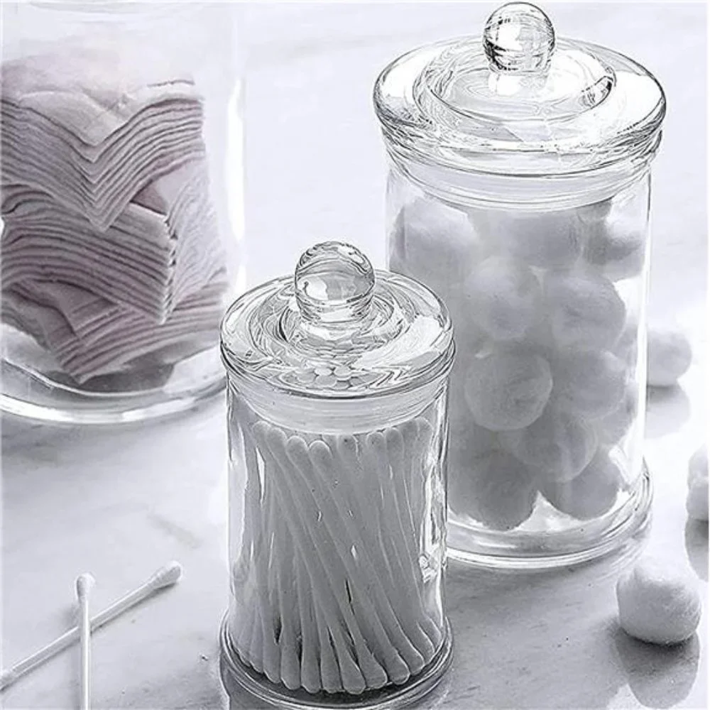 Set of 3 Bathroom Canisters - Container Jars - Glass Apothecary Jars with Lids